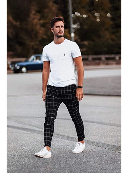 GINGTTO Mens Chinos Slim Fit Stretch Flat-Front Skinny Dress Pants Grey Plaid