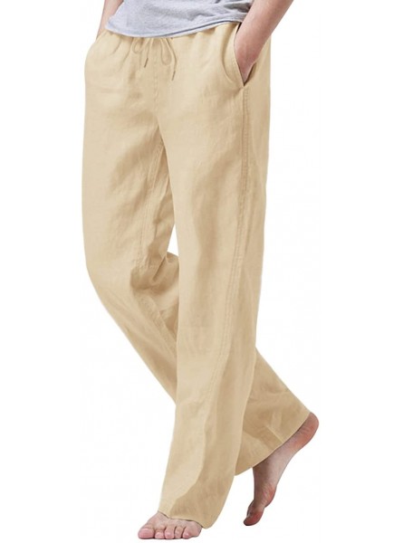 iWoo Mens Cotton Linen Drawstring Pants Elastic Waist Casual Jogger Yoga Pants(Beige)