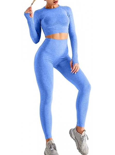 HYZ Women's Seamless 2 Piece Outfits Workout Long Sleeve Crop Top High Waist Yoga Legging Sets